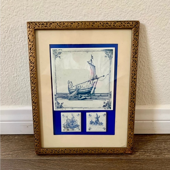 Vintage Delf Tile Of Well Framed Metal Frame 8/10” - Picture 1 of 11